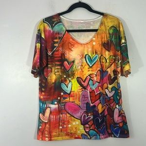 Love the color explosion v necked T-shirt cotton blend, large